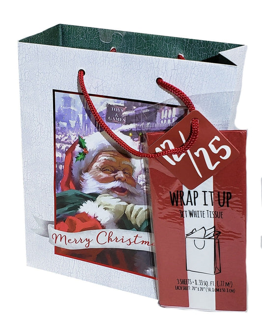 Traditional Gift Bag With Matching Tissue - Medium - Classic Santa - Shelburne Country Store
