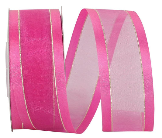 Sheer Satin Edge Metallic Fuchsia Ribbon -  Per Yard - Shelburne Country Store