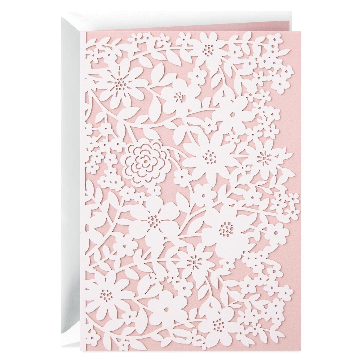 White Floral Lace on Pink Blank Card - Shelburne Country Store