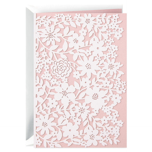 White Floral Lace on Pink Blank Card - Shelburne Country Store