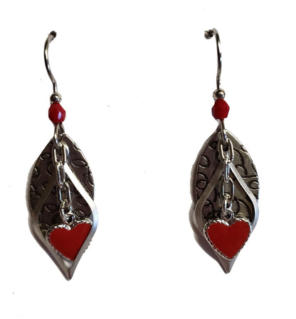 Red Hearts on Layered Open and etched shapes Earrings - Shelburne Country Store