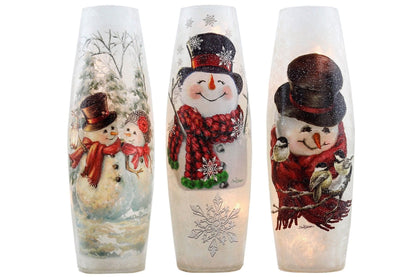 Tall Lighted Glass Vase - Victorian Snowman - - Shelburne Country Store