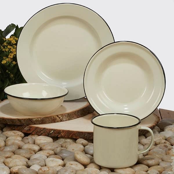 Enamel On Steel Dinnerware in Cream - - Shelburne Country Store