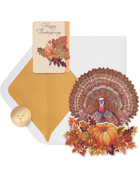 Posable Turkey With Leaves Thanksgiving Card - Shelburne Country Store