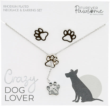 Dog Lover - Rhodium Plated Adjustable Necklace and Earring Set - Shelburne Country Store