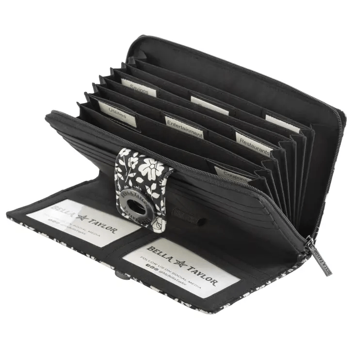 Bicolor Floral Black RFID Cash System Wallet - Shelburne Country Store