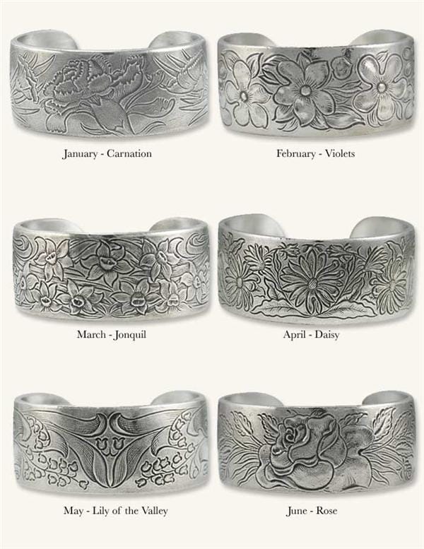 Pewter Flower of the Month Bracelet - - Shelburne Country Store