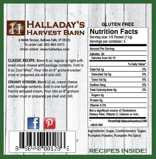 Halladays Pumpkin Cheese Cake Mix - Shelburne Country Store