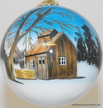 Hand Painted Glass Globe Ornament - Maple Sugar House - Shelburne Country Store