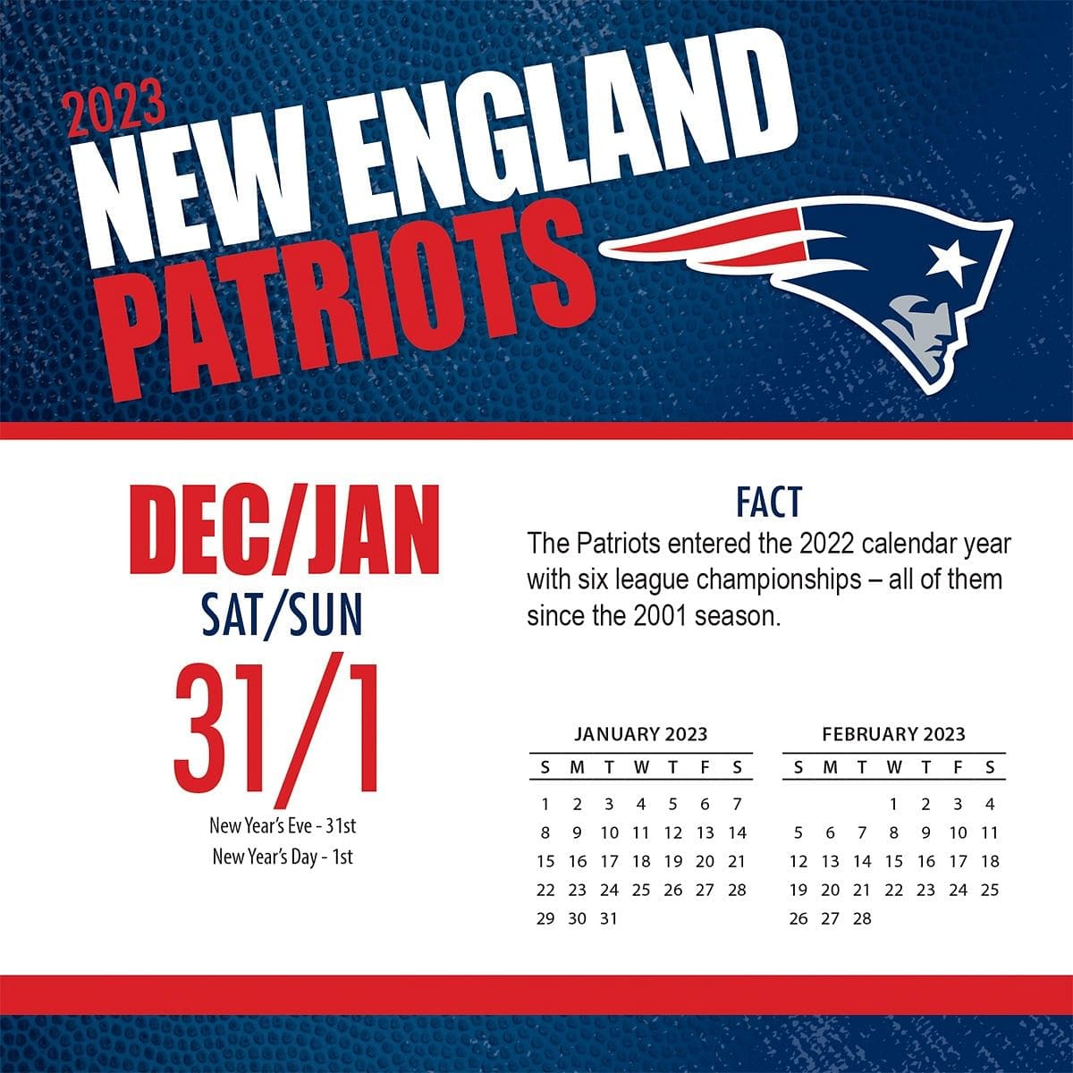 New England Patriots 2023 Desk Calendar - Shelburne Country Store