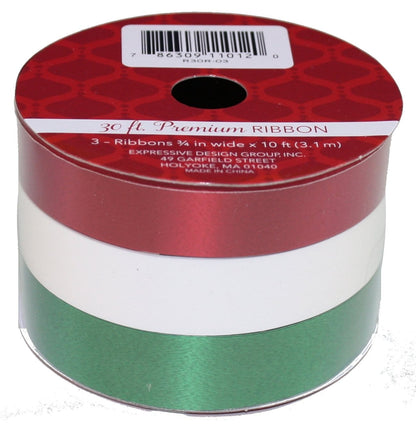 3/4 In Premium Ribbon 3Pk - - Shelburne Country Store