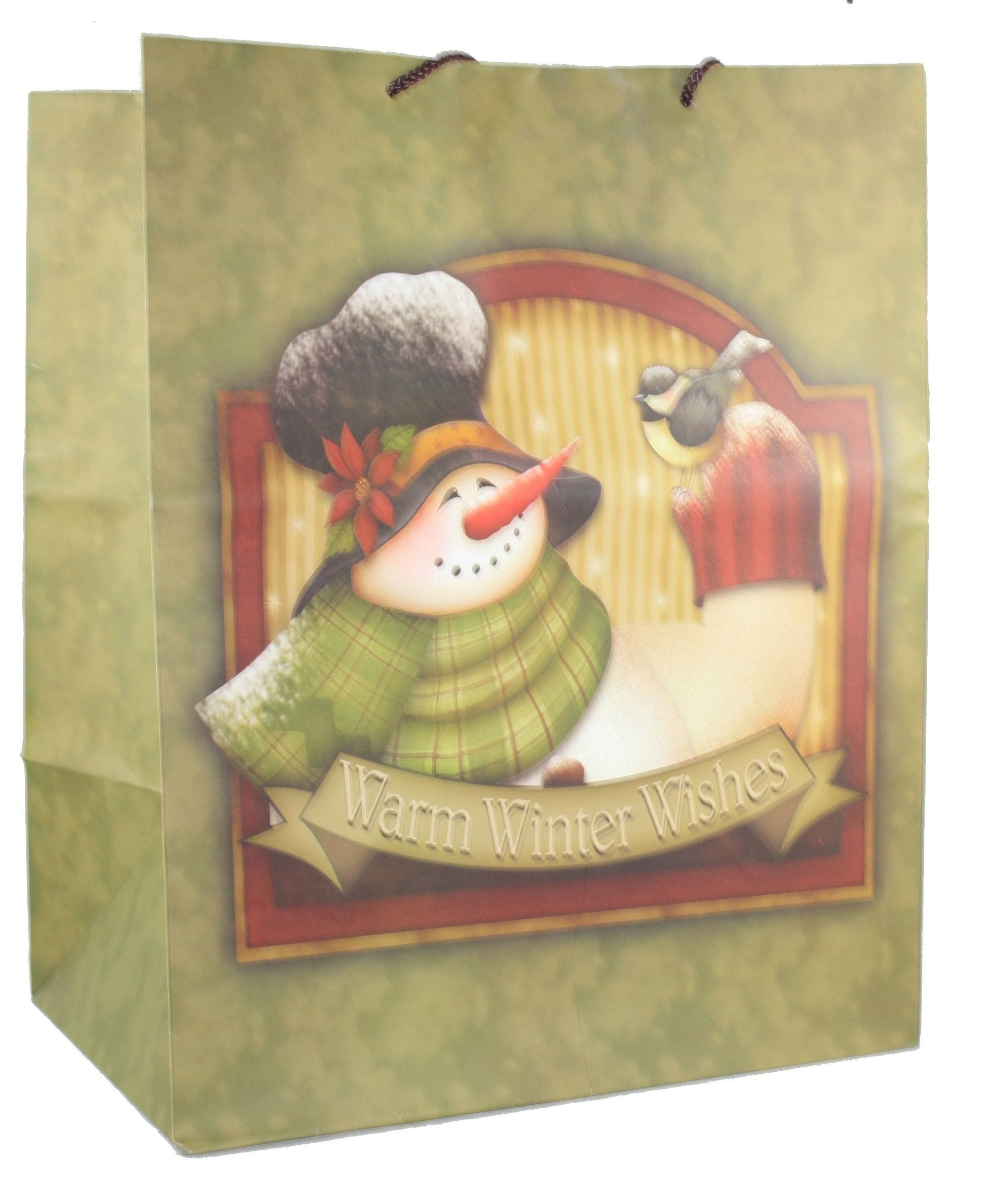 Matte Finish Deluxe Gift Bag - Snowman With Birds - - Shelburne Country Store