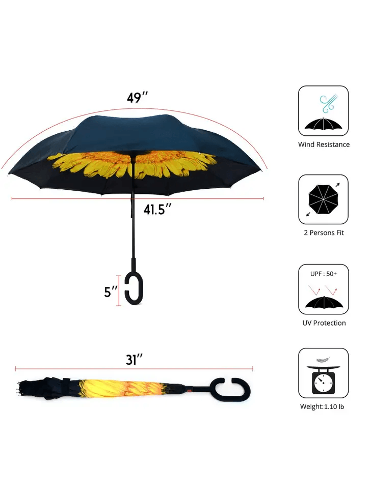 Yellow Flower Double Layer Inverted Umbrella - Shelburne Country Store