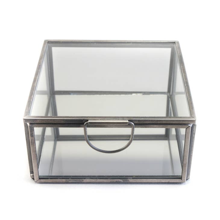 Square glass box with hinged lid, antique silver - Shelburne Country Store