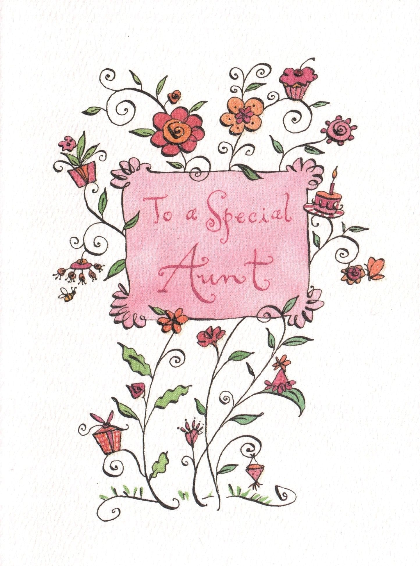 To a Special Aunt Birthday Card: Doodle Flowers Design - Shelburne Country Store