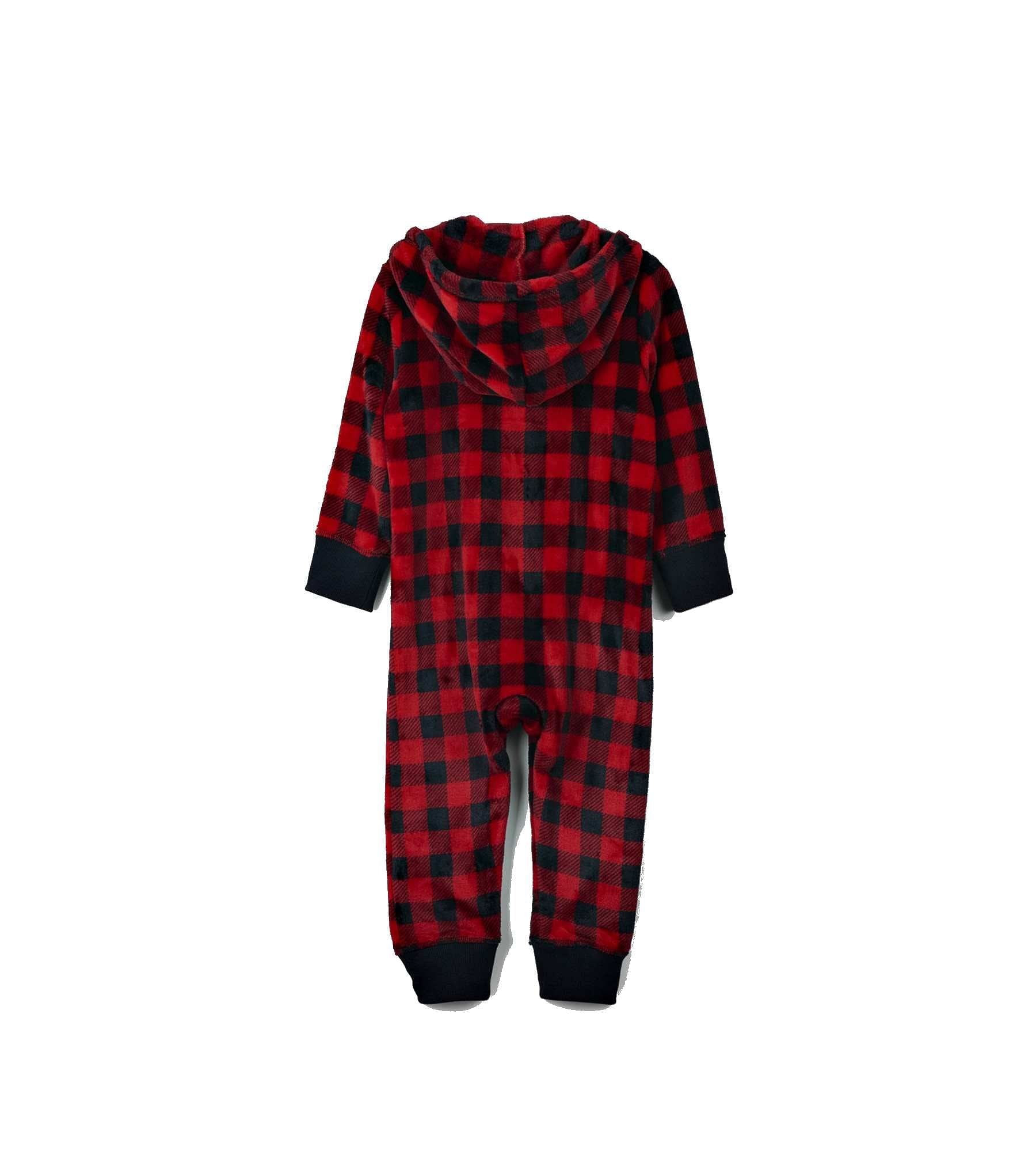 Kids Hooded Fleece Union Suit Buffalo Plaid - - Shelburne Country Store