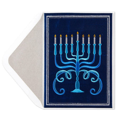Blue Stitched Menorah Chanukah Card - Shelburne Country Store