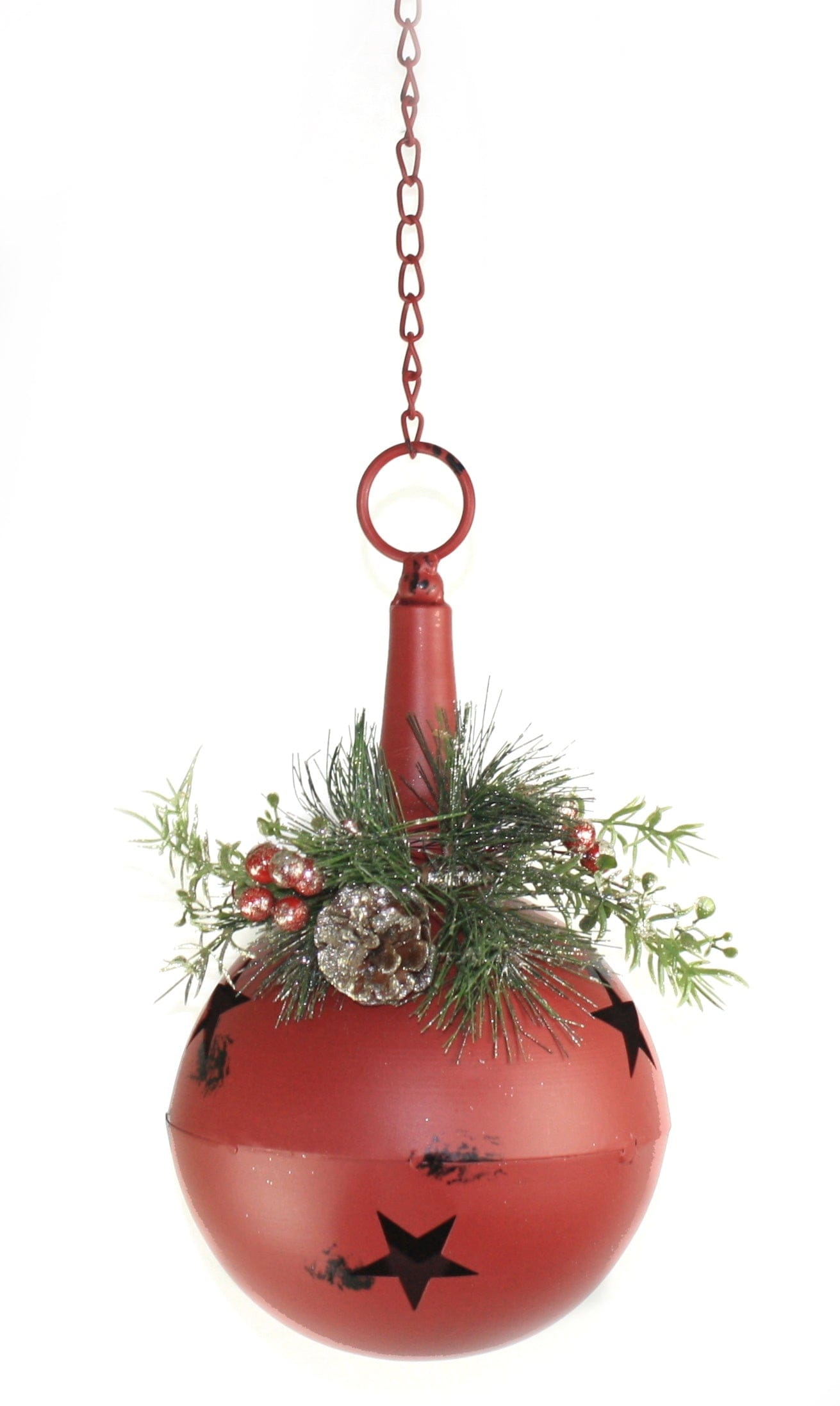 HUGE Bell Ornament With Glitter Pine Accents -  Red - Shelburne Country Store