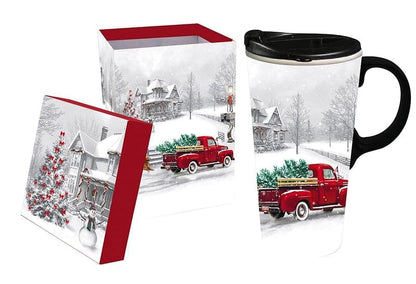 Ceramic Travel Cup w/Box, 17 oz - Winter Truck - Shelburne Country Store