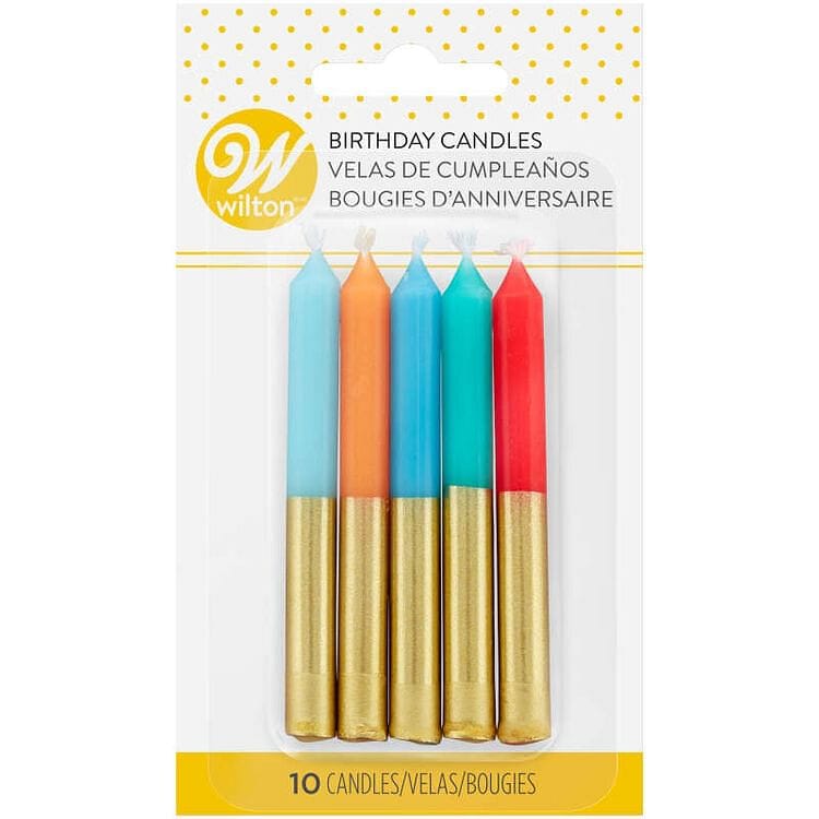 Blue, Orange and Red Gold-Dipped Birthday Candles - Shelburne Country Store