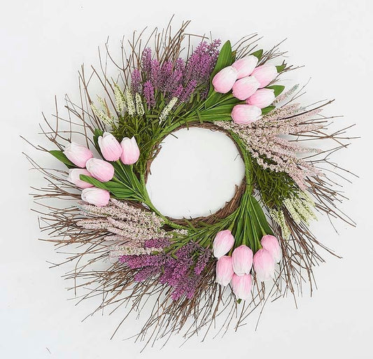 Tulip Heather Wreath on Natural Twig Base - Shelburne Country Store