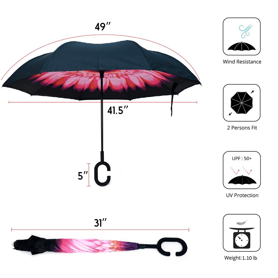 Pink Flower Double Layer Inverted Umbrella - Shelburne Country Store