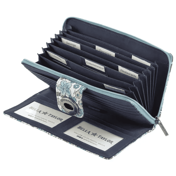 Delicate Floral Blue Rfid Cash System Wallet - Shelburne Country Store