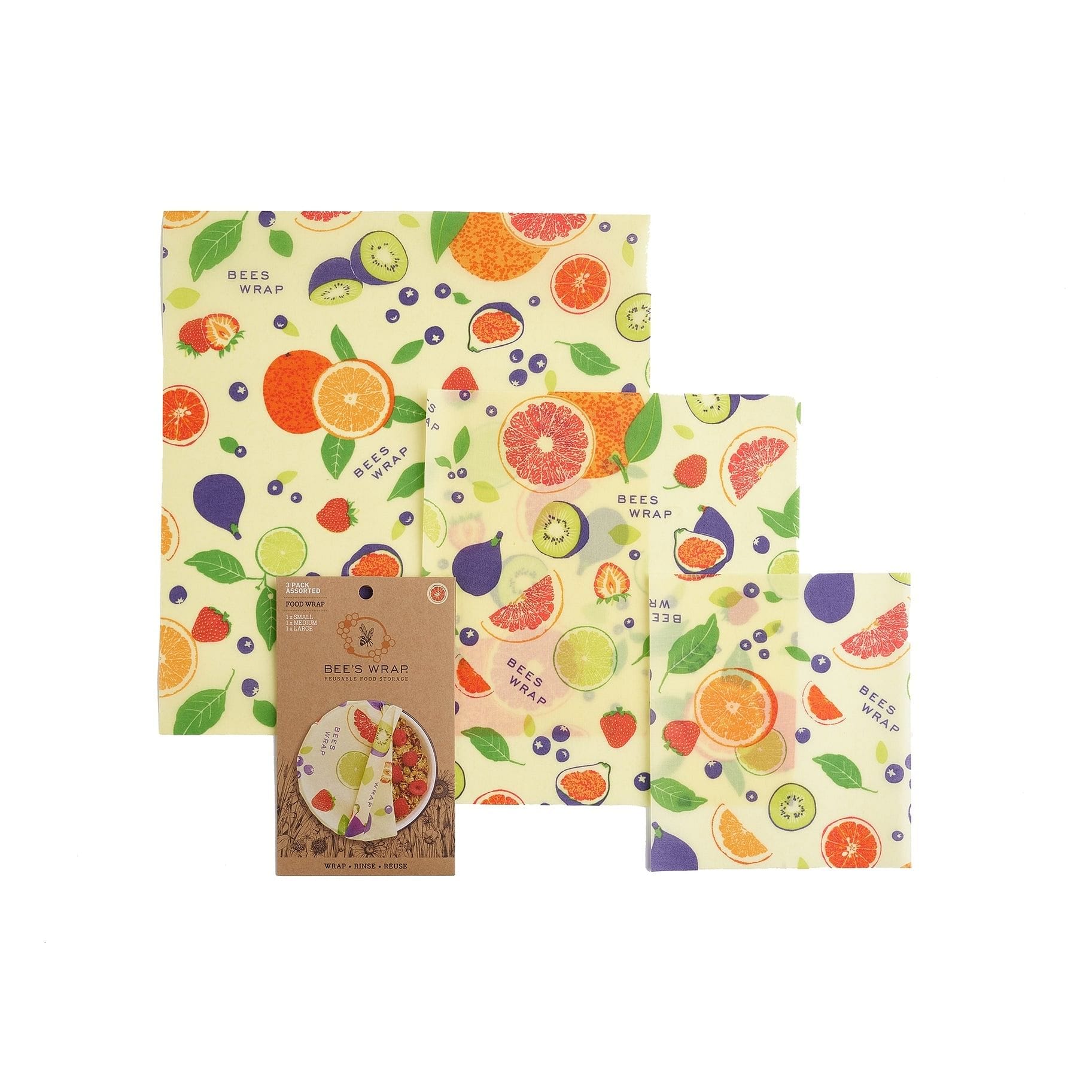 Bee's Wrap Food Wrap - Fresh Fruit Print - Assorted Wrap 3 Pack - Shelburne Country Store